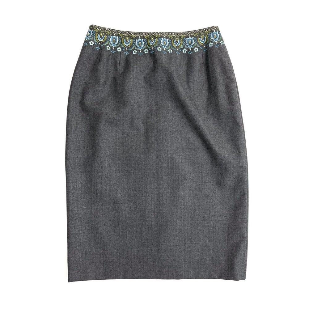 Carlisle Women’s Size 4 Gray Blue Floral Embroidered Trim Vintage Pencil Skirt